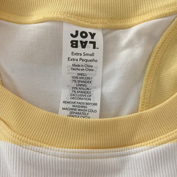 JoyLab Seamless Bra Top Size Extra Small Yellow and White NWT - Picture 2 of 4
